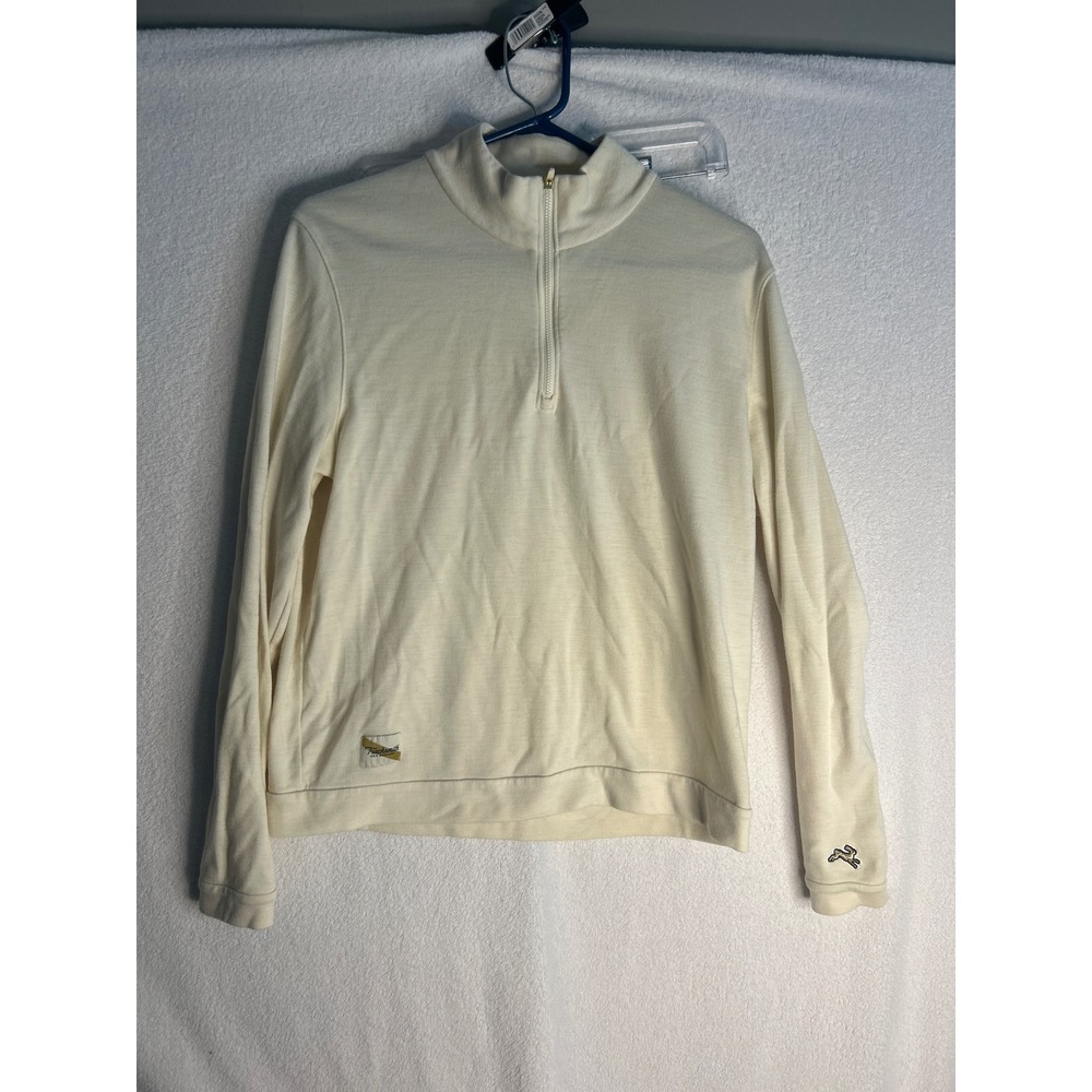 Vintage Tracksmith Merino Wool Quarter Zip Pullover Ivory Cream Mens XL